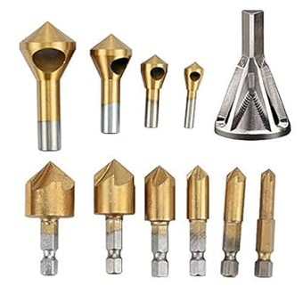 Deburring External Chamfer Tool Stainless Steel Remove Burr Tools, 6pcs Countersink Drill Bit, 4 Piece Deburring Metal Wood Drill Bit Set, 90 Degree Center Punch Tool Sets for Wood Quick Change Bit