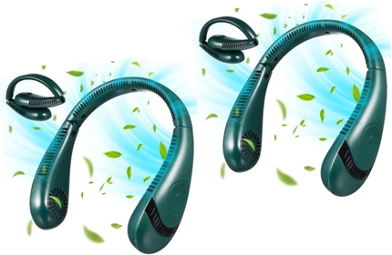2pcs folding neck fan foldable fan portable fan neck air conditioner portable mini fan no blade fan foldable neck fan quiet neck fan personal fan wearable USB earphone cooling fan