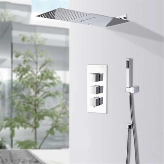 DDXPT Bathroom Rain Waterfall Shower Set Thermostatic Mixer Bath Shower Mixer Tap Brass Body (Color : D)