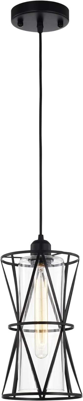 Antonia 7 Inch Modern-Contemporary Style Matte Black Finish Pandent Glass Shade Lighted Chandelier 1-Light (PD034MB)