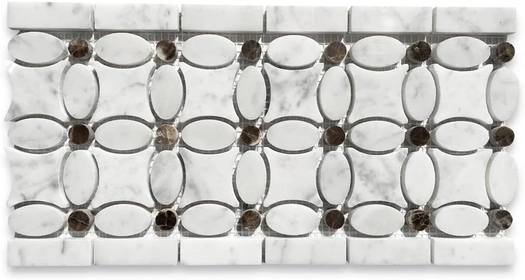 Carrara White Marble Flower Mosaic Border Listello Tile w/Emperador Dark Brown Dots Polished Kitchen Bath Wall Floor Backsplash Shower (1 Sheet)