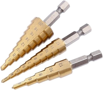 Drilling Step Bits HSS Titanium-coated Step Drill Bit Drilling Power Tool For Metal High Speed Steel Wood Hole Milling Cutter Cone Drill 4-12 4-20 4-32 Mm (Color : 3 12 Hexagon Shank)