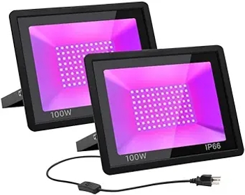 2 Packs UV Led Flood Lights, 100w UV Lights, 395nm-405NM Ip66 Waterproof, Used for UV Lights Party Supplies, Stage Lighting, Aquariums, Glowing in The Dark.