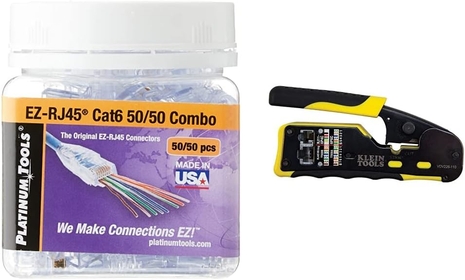 EZ-RJ45 Cat 6 Connector and Klein  VDV226-110 Ratcheting Modular Crimper Bundle
