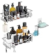 KeFanta Adhesive Shower Shelves,Shower Caddy Organizer with 18 Hooks,Drilling Free Razor Shower S...
