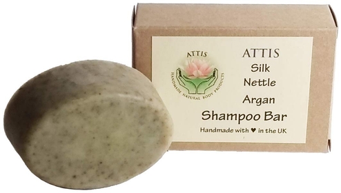 ATTIS Handmade Silk Nettle Argan Shampoo Bar | with Calcium Bentonite Clay | Tea Tree & Carrot Seed Essential Oils | Aloe Vera gel | Sulfate Free | For Men & Women | Vegan