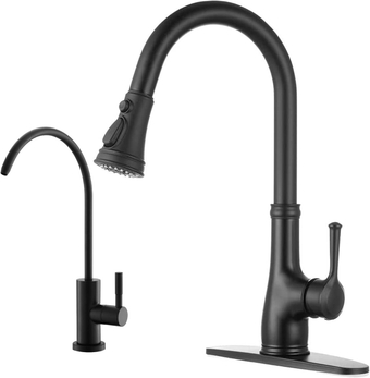 Black Kitchen Sink Faucet, Single Handle Pull Down Matte Black Kitchen Faucet with Sprayer,  Black Reverse Osmosis Faucet