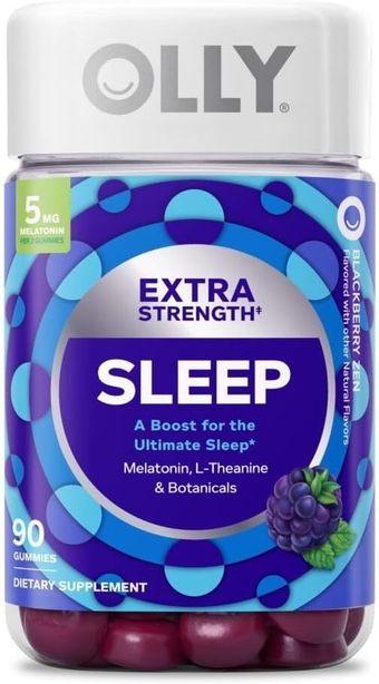 Extra Strength Sleep Gummy, 5 mg Melatonin, L-Theanine, Chamomile, Lemon Balm, Sleep Aid, Occasional Sleep Support, BlackBerry - 90 Count