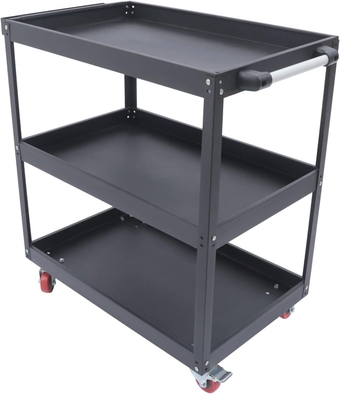 3 Tier Rolling Tool Cart, 330 LBS Capacity Heavy Duty Utility Cart Tool Organizer with Storage Drawer, Industrial Commercial Service Tool Cart for Mechanics, Garage, Warehouse & Repair Shop (Black)
