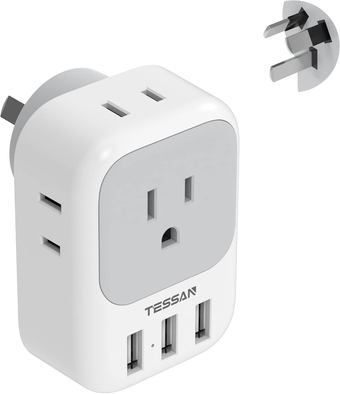 Australia Power Plug Adapter, US to New Zealand China Power Adaptor with 4 American Outlets 3 USB Ports, Type I Travel Adapter for USA to Australian, AU, Argentina, Fiji
