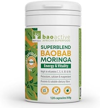 100% Baobab Moringa Powder Superblend 120 Capsules | Direct from South Africa | USDA Organic Certified