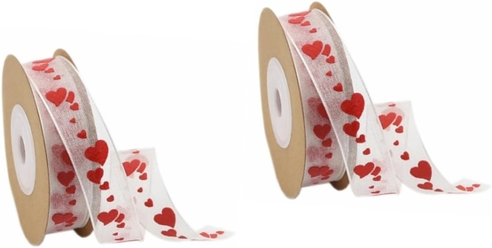 2 Rolls Love Ribbon Heart Ribbon Valentines Accessories Heart Canvas Ribbons DIY Gift Ribbon Wedding Wrapping Ribbon Bows for Crafts White Lace Ribbon Flash Ribbon Roll Miss