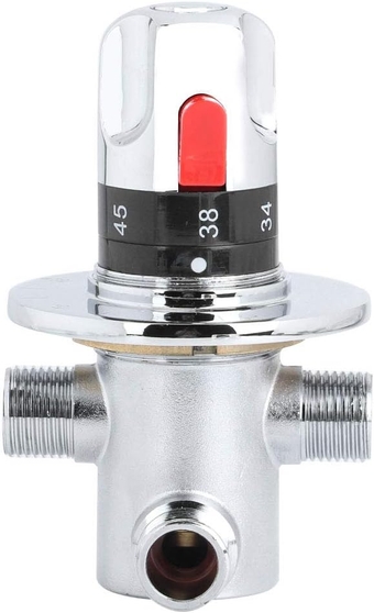 Thermostatic Valve, Brass Temperature Control Cold and Hot Water Mixing Valve, G1/2 Thread Faucet Valve for Water Heater, Shower System