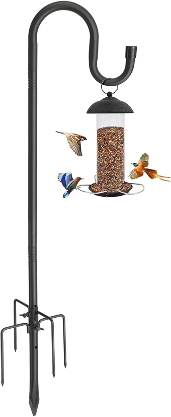 Shepherds Hook for Outdoor Bird Feeder Pole, 62" Plant Hanger with 5 Prongs Base, 4/5" Thick Bird Feeder Poles for Outdoors Heavy Duty Shepherd Hooks for Solar Lights, Squirrel Proof