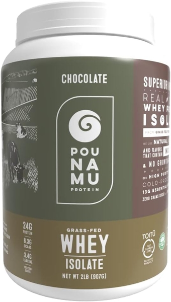 Chocolate Whey  Isolate Powder, 24g , 6.3g BCAAs, 3.4g Leucine | New Zealand Free-Range, Grass-Fed Dairy | Gluten-Free, Keto, Kosher | 2LB, 30 Servings