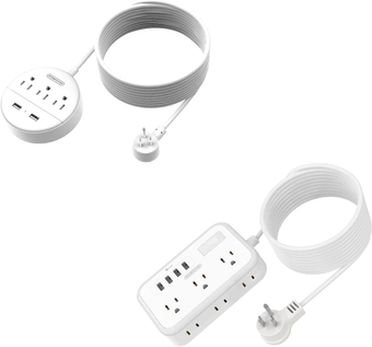 Extension Cord 15ft Bundle,  Flat Plug Power Strip with Long Extension Cord, Desktop Charging Station Wall Mount for Home, Dorm Room, Office and Nightstand - White