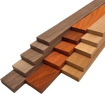 's Combo Pack of Walnut, Padauk, Honduran Mahogany Assorted  Thin Stock | en Craft Carving Scrolls Short Lumber Boards | 1/4" x 2" x 12" (15 Pcs)