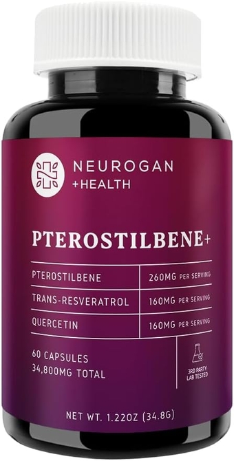 Pterostilbene (260 MG) + Trans Resveratrol + Quercetin - High Potency - 60 Capsules - High Antioxidant - Brain Health Supplement