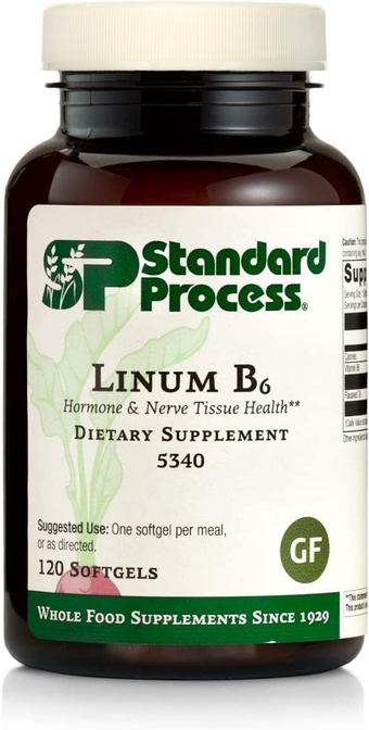 Standard Process Linum B6 - Whole Food Hormone Support, Brain Health and Brain Support, Heart Health and Healthy Skin with Alpha-linoleic Acid, Flaxseed Oil, and Vitamin B6-120 Softgels