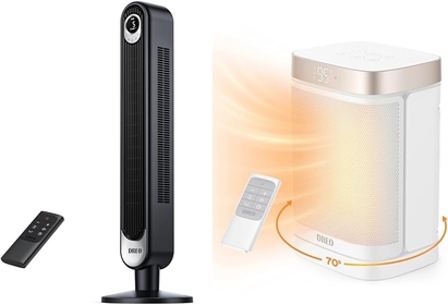 Tower Fan 42 Inch, Cruiser Pro T1 Quiet Oscillating Bladeless Fan with Remote, 6 Speeds & Atom One Space Heater with Remote, 70°Oscillating Electric Heaters