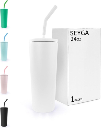 24 oz Insulated with Lid and Straw |Spill Proof| Coffee Mug Travel Car Thermos Cup Water Bottle for Sport,Office,Ice Drink,Hot Beverage (Milky White)