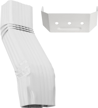 Gutter Downspout Elbow Extensions Offset 2x3 - White S-Shape [Leader Style A ] — with Base