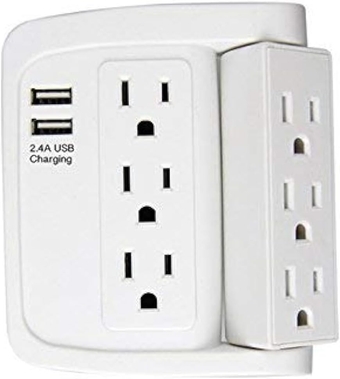 6 Outlet Swivel Wall Adapter, Swivel Outlet with USB Ports, Swivel Wall Tap Adapter White