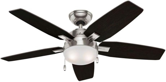 46 Inch Brushed Nickel Ceiling  with Light and Pull Chain, Indoor Ceiling  with 5 Blades for Bedroom, Living Room, Kitchen, Office (Renewed)