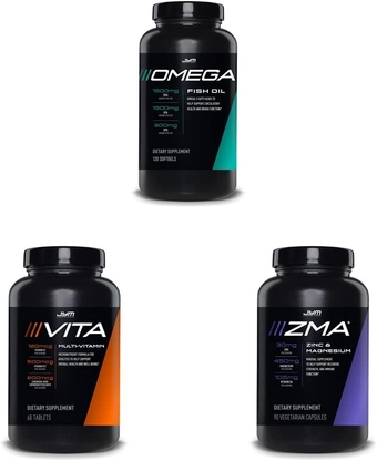 Omega JYM Fish Oil 2800mg, 120 Soft Gels & itamin, 60 Tablets & ZMA Zinc/Magnesium Capsules Supplement, 90