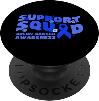 Support Squad Colon Cancer Awareness Blue Ribbon Fighter PopSockets Swappable PopGrip