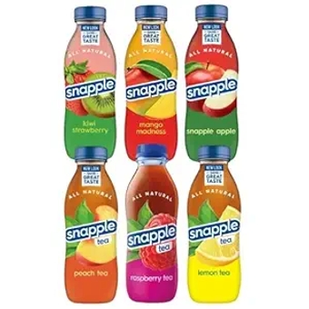 [] - JUICY SAMPLER PACK | 6 Variety Flavored Snapple Juice Drinks | Assortments of Kiwi Strawberry, Mango Madness, Snapple Apple, Peach, Raspberry, Lemon | 16 Fl Oz. (6 Pack)