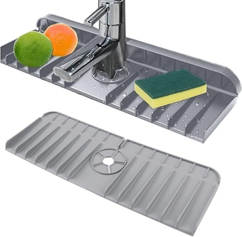 Kitchen Sink Splash Guard-Faucet mat Kitchen Sink countertop Dry-Faucet Splash drip Catcher for Sink-Silicone Faucet mat for Water Drainage- Silicone Faucet Handle drip Catcher (Gray)