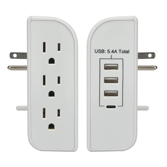 3 Side-Outlet 1200 Joule Surge Protector Wall-tap w/3-port USB-A & 1-Port USB-C Chargers, CP30009