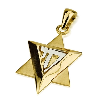 Star of David and Chai Pendant in 14K Gold, Jewish Symbol Pendant, Jewelry from Israel