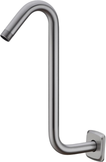Angled Shower Arm with Flange S Shaped Rainfall Shower Head Riser Pipe, 12 Inch Stainless Steel Gooseneck Extender Arm with 9 Inch High Rise, Wall Mounted,Brushed Nickel