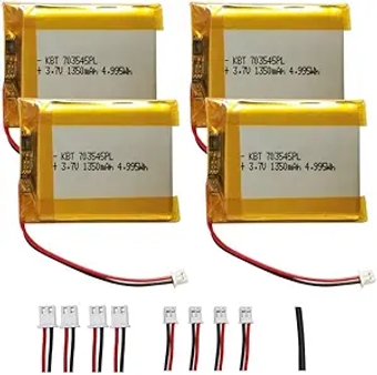 3.7V 1350mAh Li-Polymer Battery: 703545PL Lipo Rechargeable Lithium-ion Replacement Batteries with PH 1.25 JST Connector, PH 2.54/2.0 JST Connector for Replacement - 4Pack
