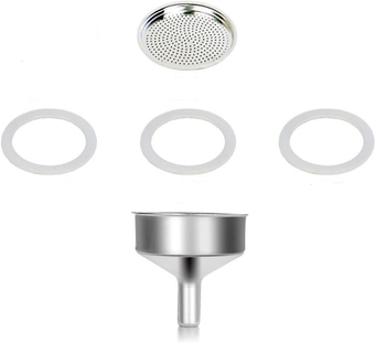 5PCS Moka Pot Coffee Maker Replacement - 3pcs Silicone Gasket, 1pcs Stainless Steel Filter Screen, 1pcs Funnel Filter (3 Cup)