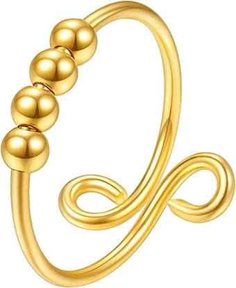 2023 New of Rings and Anxiety Single-Turn -Stress Spiral-Turn Silver 3 Pieces Rings Ring Rotating Rings 1989 Ring (Gold, One Size)