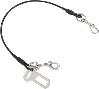 Chew Proof Dog Car Seatbelt Safety Restraint Pet No-Chew Tether Cable Stainless Steel Dog Leash Puppy Vehicle Seat Belt Strap with Double Clip and Latch Attachment (16 inch) Black