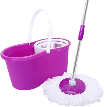 Spin Mop Bucket System with Wringer Set - 360-Degree Rotatable Adjustable Cleaning Mop - Tornado Floor Spinning Mop - Deep-cleaning Microfiber Mop Heads - Stainless Steel Extendable Mop Handle -Purple
