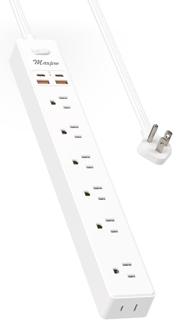 10 Ft Power Strip Surge Protector - 7 Outlets 4 USB Ports (2 USB C),  Ultra Thin Flat Extension Cord & Flat Plug, 1700 Joules, Wall Mount, Desk Charging Station for Home Office Dorm, White