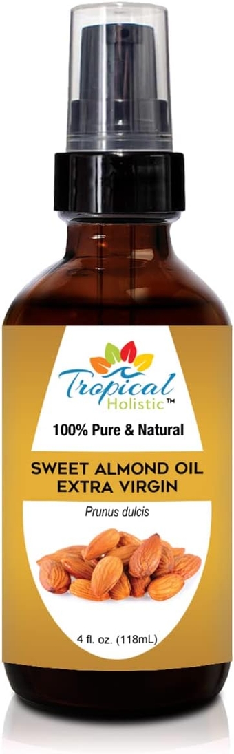 Organic Sweet Almond Oil 4 oz -100% Pure Natural Virgin Unrefined Best for Hair, Face, Skin,Massage, Food Grade