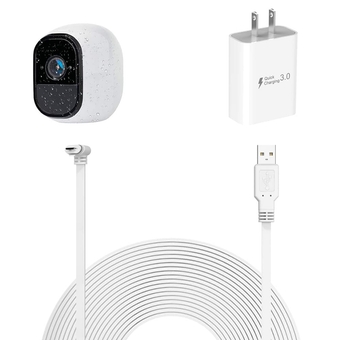 26Ft/8M Weatherproof Outdoor Charging Cable for Arlo Pro/Pro 2/Arlo Go/Arlo Security Light with Quick Charge 3.0 Power Adapter, Charging Your Arlo Camera Uninterruptedly (White)