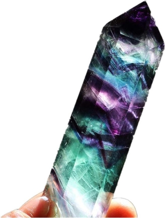 Black Tourmaline raw Crystal gems Piedra selenita Stone dig, Natural Hexagonal Crystal Quartz Healing Fluorite Wand Stone Purple Green Gem (Colorful, 6.5-7cm)