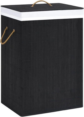 Bamboo Laundry Basket with Lid and Handle 19 gal Clothes Hamper Blanket Storage Basket Black for Laundry Room, Dorm, Bathroom, Living Room, Bedroom Organization