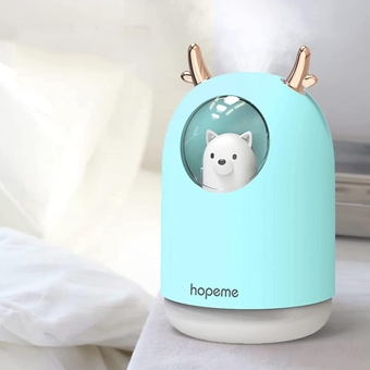 Cool Mist USB Humidifier with Adjustable Mist Mode, 300ml Water Tank Lasts Up to 10 Hours, 7 Color LED Lights Changing, Waterless Auto Shut-off for Bedroom, Home, Office (Light Blue)