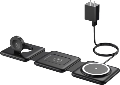 Magnetic Wireless Charger for iPhone: Fodable 3 in 1 Charging Station for Multiple Apple Devices - Travel Charging Pad Dock for Apple Watch iPhone 15 14 13 12 Pro Max Plus & Airpod
