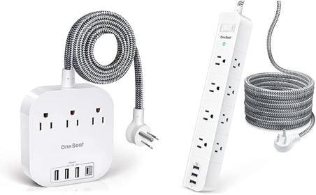 Power Strip Surge Protector - 8 Widely AC Outlets 3 USB, 6 ft Extension Cord, Flat Plug, Desktop Charging Station with Overload Protection, Wall Mount for Home, Office, Travel, Computer ETL Listed