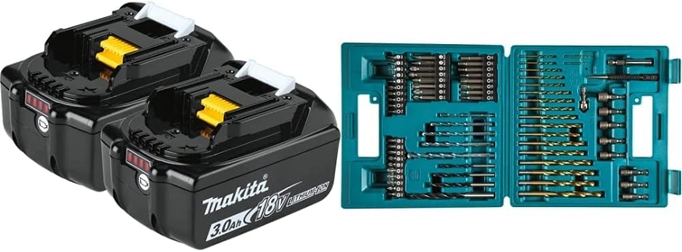 BL1830B-2 18V LXT Lithium-Ion 3.0Ah Battery & B-49373 75 PC Metric Drill and Screw Bit Set
