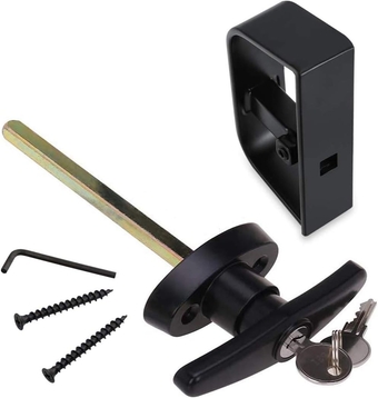 Shed Door Handle Lock Set 4-1/2" T Handle with 2 Keys and 2 Screws, 4-1/2" Stem for Shed, Gate, Barn, Garage, Playhouse, Chicken Coop Door Lock and More, Black (T Handle)